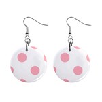 Polka Dots - Light Pink on White 1  Button Earrings