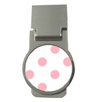 Polka Dots - Light Pink on White Money Clip (Round)