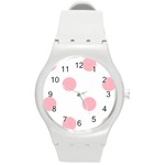 Polka Dots - Light Pink on White Round Plastic Sport Watch (M)