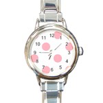 Polka Dots - Light Pink on White Round Italian Charm Watch