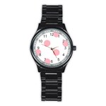 Polka Dots - Light Pink on White Stainless Steel Round Watch