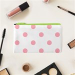 Polka Dots - Light Pink on White Canvas Cosmetic Bag (XS)