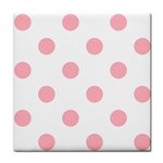 Polka Dots - Light Pink on White Tile Coaster