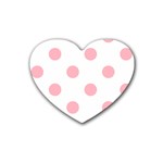 Polka Dots - Light Pink on White Rubber Coaster (Heart)
