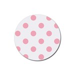 Polka Dots - Light Pink on White Rubber Round Coaster (4 pack)