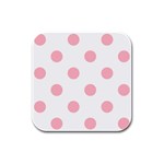 Polka Dots - Light Pink on White Rubber Square Coaster (4 pack)