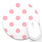 Polka Dots - Light Pink on White Round Mousepad