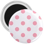 Polka Dots - Light Pink on White 3  Magnet