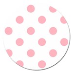 Polka Dots - Light Pink on White Magnet 5  (Round)