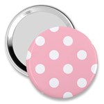 Polka Dots - White on Pink 3  Handbag Mirror