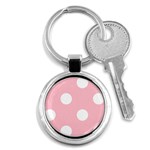 Polka Dots - White on Pink Key Chain (Round)