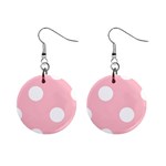 Polka Dots - White on Pink 1  Button Earrings