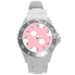 Polka Dots - White on Pink Round Plastic Sport Watch (L)