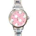 Polka Dots - White on Pink Round Italian Charm Watch