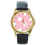 Polka Dots - White on Pink Round Gold Metal Watch
