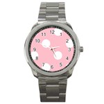 Polka Dots - White on Pink Sport Metal Watch