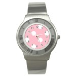 Polka Dots - White on Pink Stainless Steel Watch
