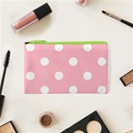 Polka Dots - White on Pink Canvas Cosmetic Bag (XS)
