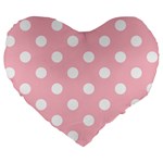 Polka Dots - White on Pink Large 19  Premium Heart Shape Cushion