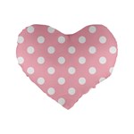 Polka Dots - White on Pink Standard 16  Premium Flano Heart Shape Cushion