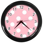 Polka Dots - White on Pink Wall Clock (Black)