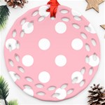 Polka Dots - White on Pink Round Filigree Ornament (Two Sides)