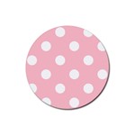 Polka Dots - White on Pink Rubber Round Coaster (4 pack)