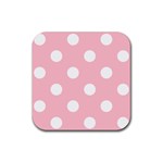 Polka Dots - White on Pink Rubber Coaster (Square)
