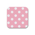 Polka Dots - White on Pink Rubber Square Coaster (4 pack)