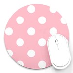 Polka Dots - White on Pink Round Mousepad