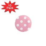 Polka Dots - White on Pink 1  Mini Magnet (10 pack)