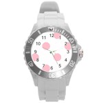 Polka Dots - Pink on White Round Plastic Sport Watch (L)
