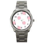 Polka Dots - Pink on White Sport Metal Watch