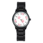 Polka Dots - Pink on White Stainless Steel Round Watch