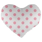 Polka Dots - Pink on White Large 19  Premium Heart Shape Cushion