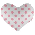 Polka Dots - Pink on White Large 19  Premium Flano Heart Shape Cushion