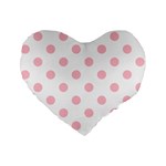 Polka Dots - Pink on White Standard 16  Premium Flano Heart Shape Cushion