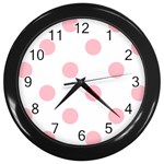 Polka Dots - Pink on White Wall Clock (Black)