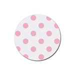 Polka Dots - Pink on White Rubber Coaster (Round)