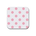 Polka Dots - Pink on White Rubber Coaster (Square)