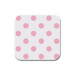 Polka Dots - Pink on White Rubber Square Coaster (4 pack)