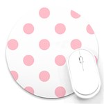 Polka Dots - Pink on White Round Mousepad