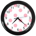 Polka Dots - Cherry Blossom Pink on White Wall Clock (Black)