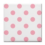 Polka Dots - Cherry Blossom Pink on White Tile Coaster