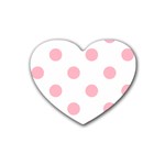 Polka Dots - Cherry Blossom Pink on White Heart Coaster (4 pack)