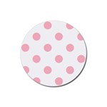 Polka Dots - Cherry Blossom Pink on White Rubber Round Coaster (4 pack)