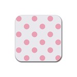 Polka Dots - Cherry Blossom Pink on White Rubber Coaster (Square)