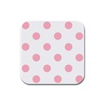 Polka Dots - Cherry Blossom Pink on White Rubber Square Coaster (4 pack)