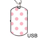 Polka Dots - Cherry Blossom Pink on White Dog Tag USB Flash (Two Sides)