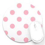 Polka Dots - Cherry Blossom Pink on White Round Mousepad